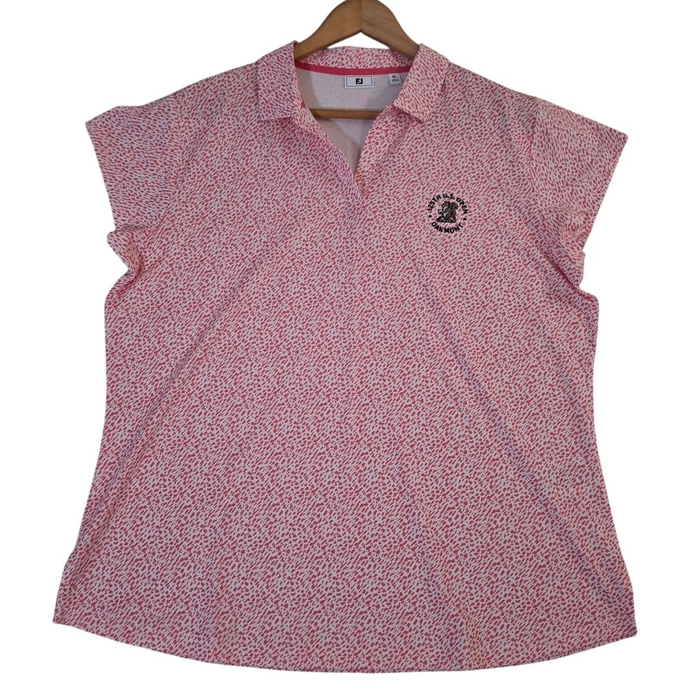 FootJoy ProDry Golf Polo Top Women's XL Pink White 125th US Open Oakmont Oakie